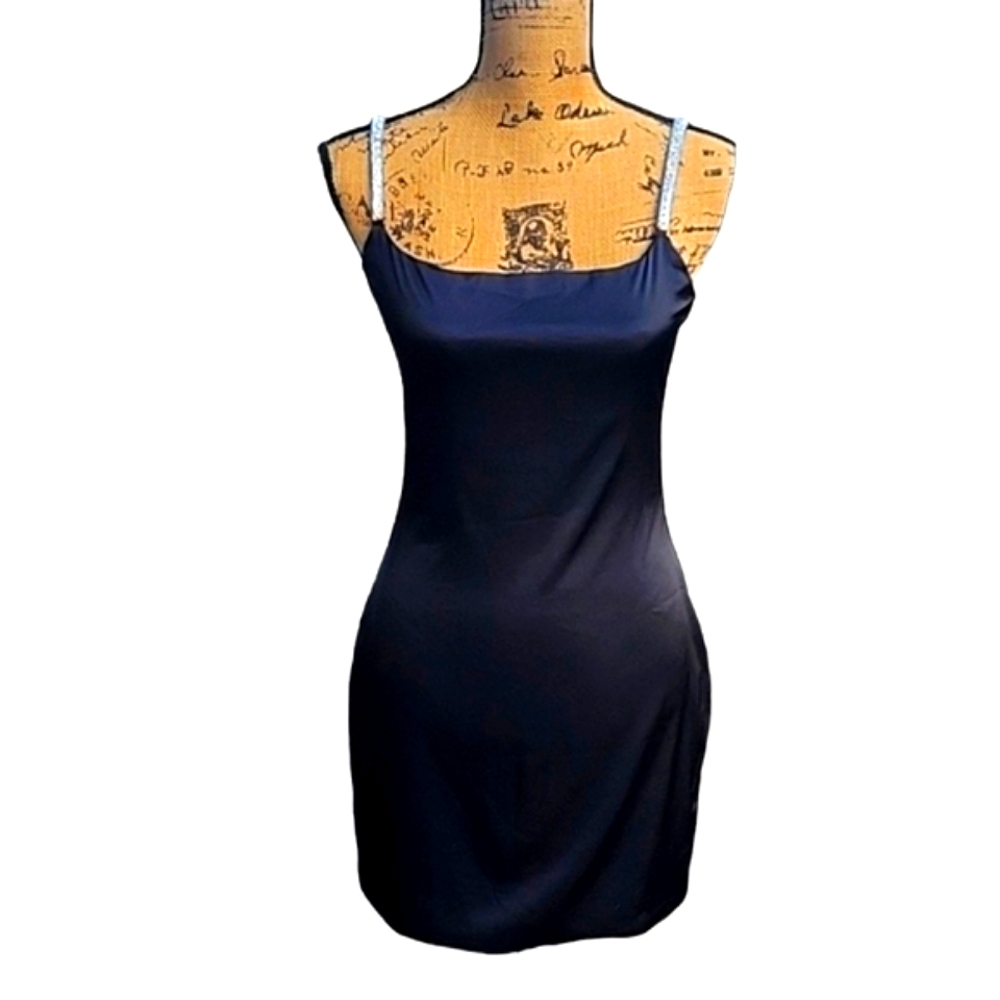 NEW Black Satin Diamante Strap Mini Dress - Picture 3 of 17